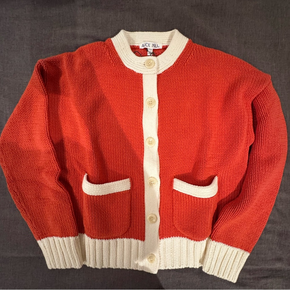 Alex Mill Knit Cardigan in Orange and Cream